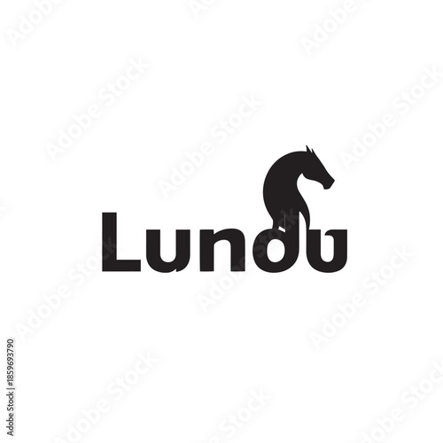 A bold black and white logo featuring a stylized horse and the word "Lundu" in sans-serif font.