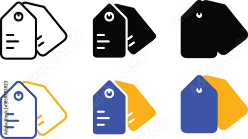 Price tag labels and shopping voucher symbols for ecommerce marketing discount offers and retail product identification in flat Vector Silhouette, Pictogram and Line Icon Set.eps