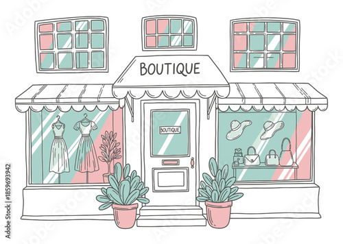 Playful Hand-Drawn Vector Boutique Store Front Illustration
