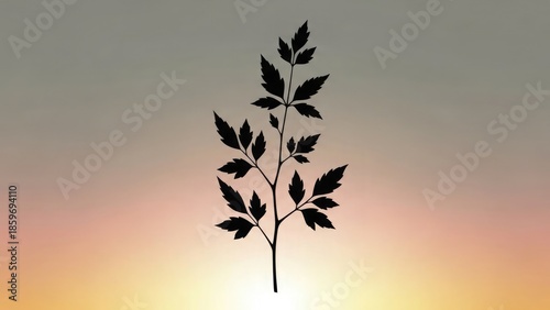 A lone plant stands tall against a vibrant sunset backdrop with warm hues and soft illumination