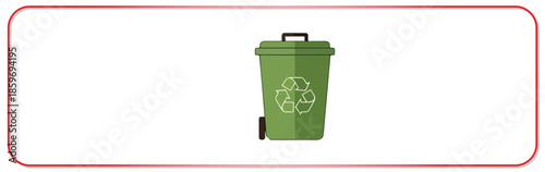 Green recycling bin with recycle symbol on white background