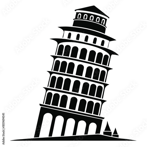 leaning tower line art silhouette vector illustration