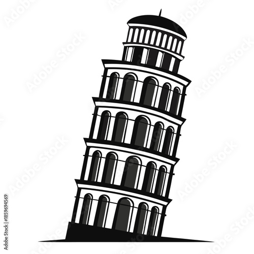 leaning tower line art silhouette vector illustration