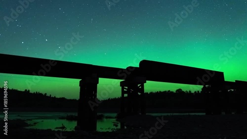 Northern Lights and train trestle 