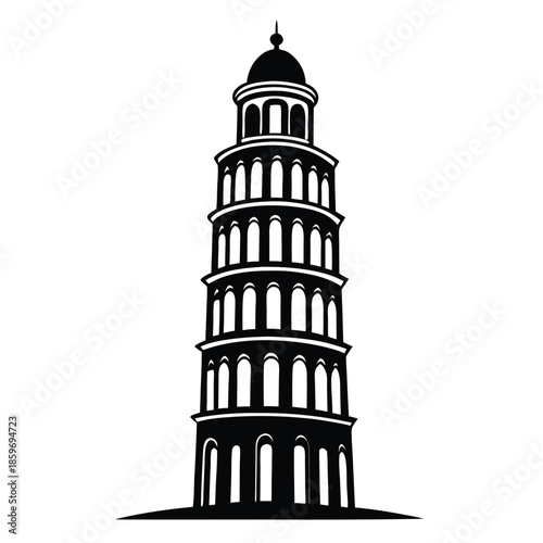 leaning tower line art silhouette vector illustration