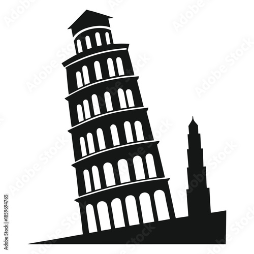 leaning tower line art silhouette vector illustration
