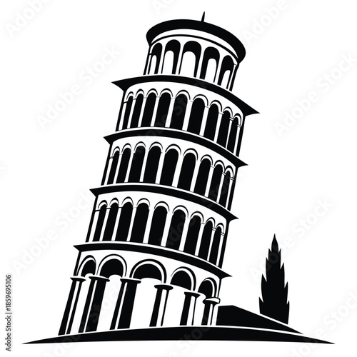leaning tower line art silhouette vector illustration