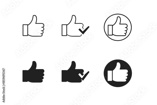 Collection of thumbs up icons and symbols for approval and agreement