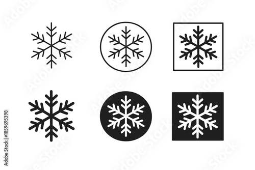 Collection of snowflake icons representing cold and freezing temperatures in various styles