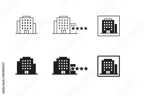 Collection of hotel and building icons with star ratings for customer satisfaction