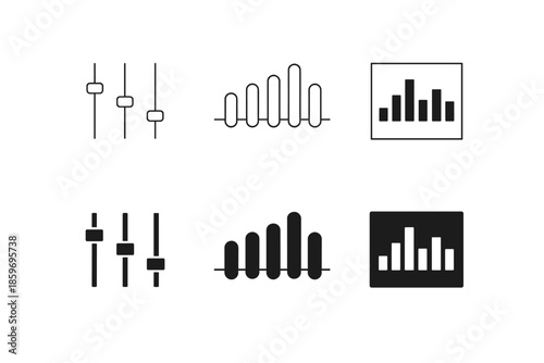 Set of audio equalizer and slider icons representing sound control and volume levels