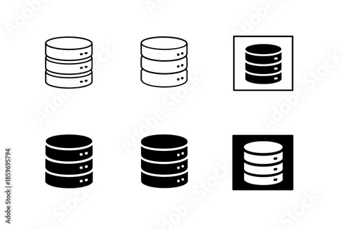Database icons set, representing data storage and information management systems