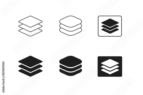Set of layered square icons representing data or document stacking and organization