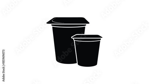 Black and white illustration of two cylindrical containers one large and one small