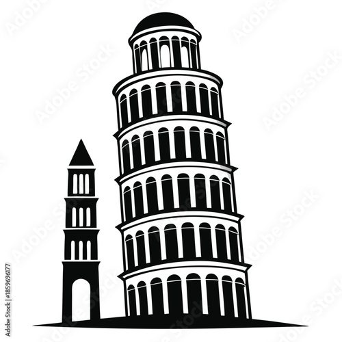 leaning tower line art silhouette vector illustration