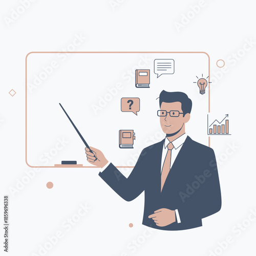 Teacher Pointing Illustration – Professional Instructor Presentation Vector Art