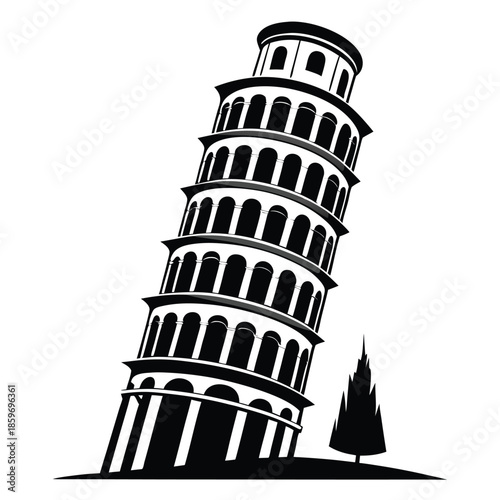 leaning tower line art silhouette vector illustration