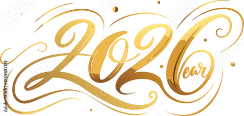 luxury 2026 year gold calligraphy typography on white
