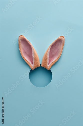 Rabbit Ears on Light Blue Background With Circular Cutout in Creative Art Dis...