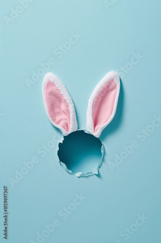 Rabbit Ears on Light Blue Background With Circular Cutout in Creative Art Dis...