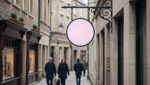 Urban street scene with pedestrians in a narrow European alley

