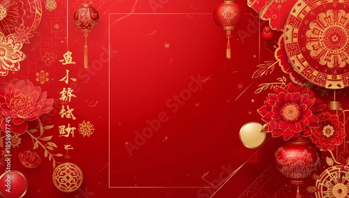 Colorful Arrangement With Flowers and Decorations on a Red Background for a S...