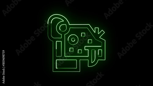 “Glowing neon line Ocelotl icon with animated effects. Wild cat animation HD video isolated on black background.”