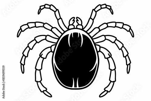 Stylized Black and White Tick Outline Illustration