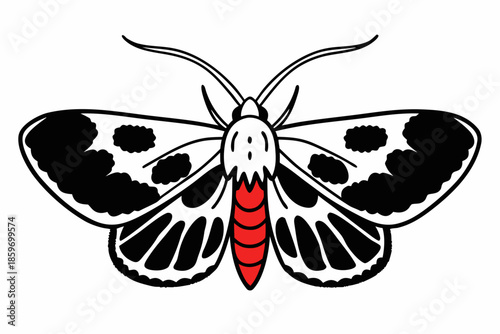 Stylized Moth Illustration with Red Body and Black Spots