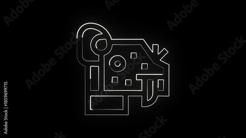 “Glowing neon line Ocelotl icon with animated effects. Wild cat animation HD video isolated on black background.”