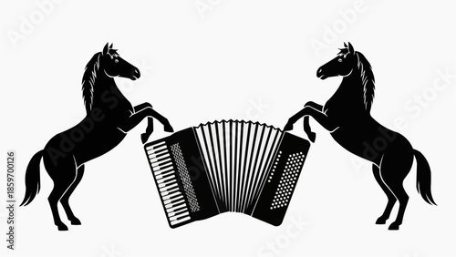 Dramatic horse silhouettes playing accordion in dynamic pose