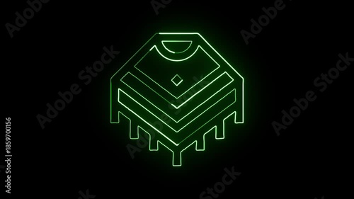 Glowing neon line poncho icon with subtle animation. Poncho fashion animation HD video isolated on black background.