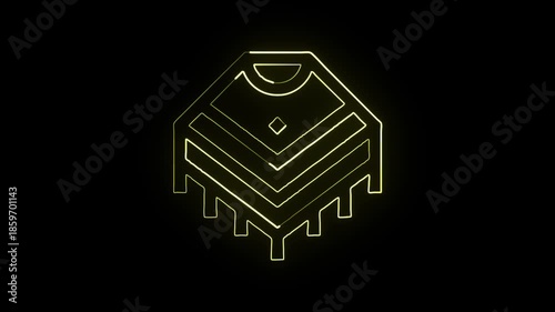 Glowing neon line poncho icon with subtle animation. Poncho fashion animation HD video isolated on black background.