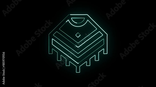 Glowing neon line poncho icon with subtle animation. Poncho fashion animation HD video isolated on black background.
