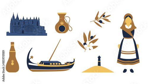 Title: Illustrated depicting traditional and cultural from Mallorca with a focus on heritage and