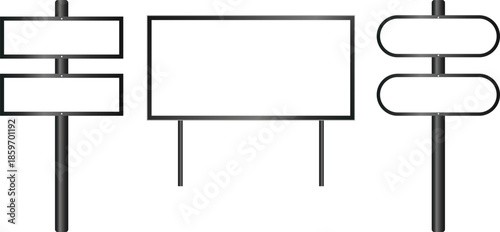 Blank Road Signboard and Direction Sign Mockup Set with Multiple Shapes for Outdoor Navigation and Advertising Design