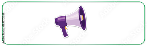 Vibrant purple megaphone on white background for announcements