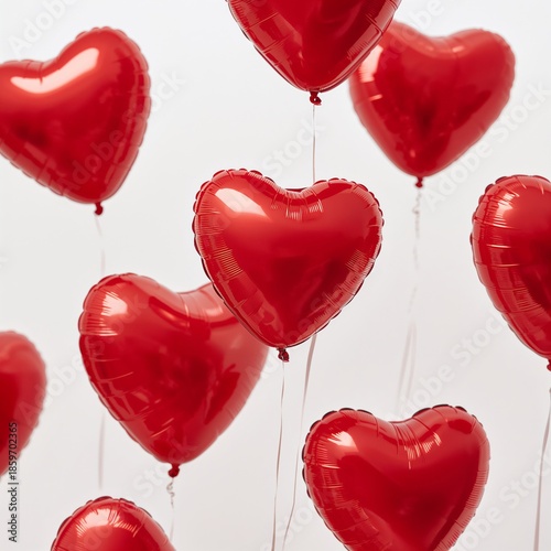 Balloons Float in Air With Heart Shapes for Celebration and Joy on Special Oc...