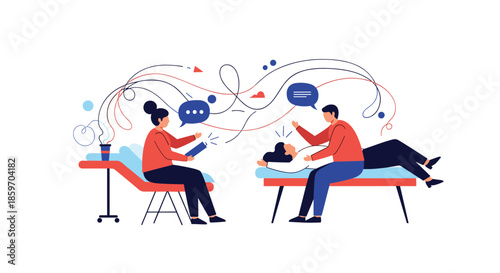 Therapist taking notes while a patient lies on a couch and talks about complex thoughts and mental health challenges during a session.