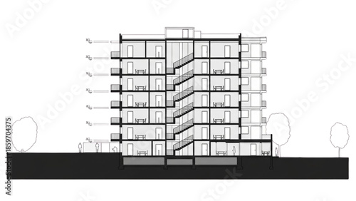 Architectural Sectional Drawing of a Modern Residential Building