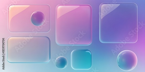 3D glassmorphism background design. Glass overlay effect isolated on abstract background with liquid gradient shapes. Glassmorphism background banner with transparent glass frame template.