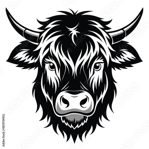 Quadro su tela simple highland cow head line art silhouette vector illustration