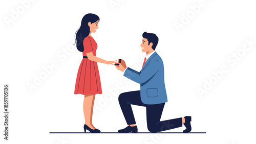 Man proposing to woman with engagement ring in romantic gesture