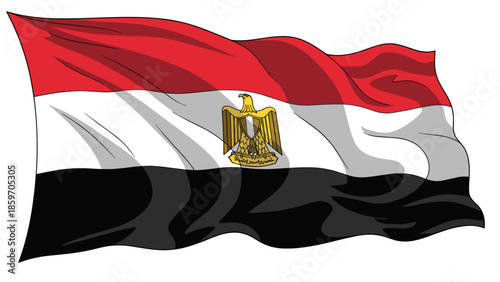 Egyptian national flag waving with detailed colors and emblem design