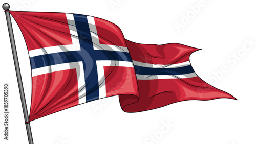Norwegian national flag waving in the wind with vibrant colors and detailed design