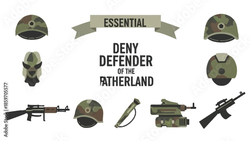 Military helmets camouflage and text rifles grenade