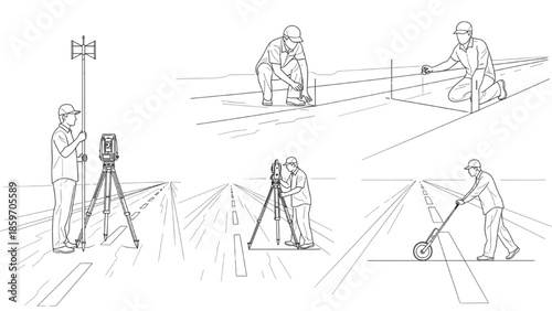Land surveying tasks professionals measuring sites for construction and engineering projects