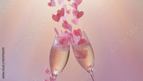 Couples Celebrate With Sparkling Drinks and Heart-Shaped Confetti in a Festiv...