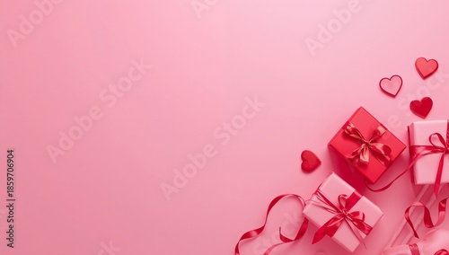 Gifts and Hearts on a Pink Background for a Celebration or Special Occasion