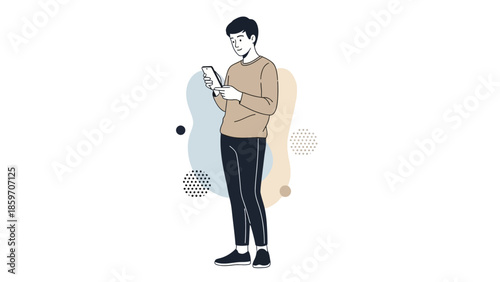 Young man using smartphone with a relaxed posture illustrating modern digital communication and